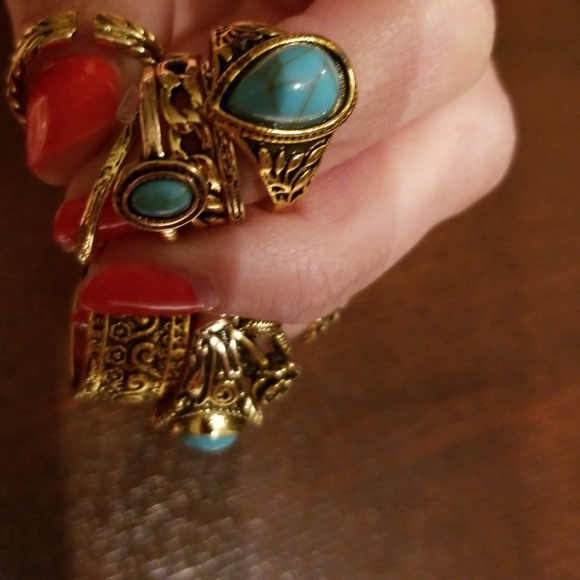 LAST 1🆕️10pc/set Bohemian gold/turquoise ring set - Picture 5 of 5
